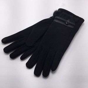 NWT. PREMIUM UNIQUE DESIGN CLASSIC BLACK GLOVES WITH FAUX FUR TRIM FAUX LEATHER